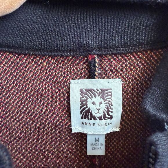 Anne Klein Women's Size M Poncho Sweater Red Black Cotton Blend - Picture 5 of 7